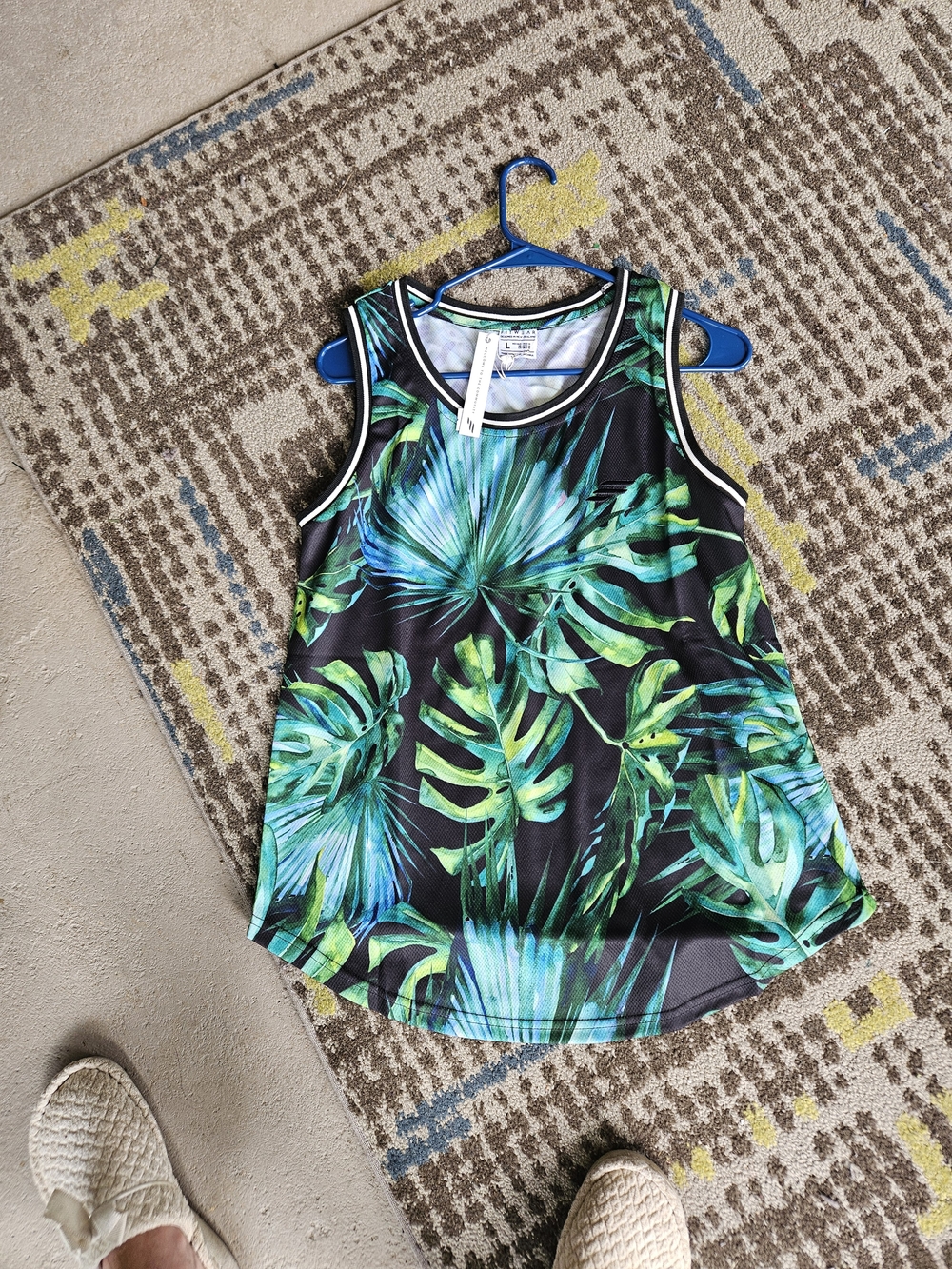 Paragon Fitwear Black Tank Top with Green & Teal Tropical Print